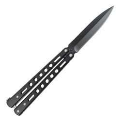 CUCHILLO NAVAJA MARIPOSA MILITAR NEGRA MANGO ALUMINIO Y HOJA DE ACERO