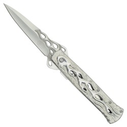 CUCHILLO NAVAJA ESTILETE AUTOMATICO CON MANGO BLANCO EN ABS Y HOJA EN ACERO INOXIDABLE