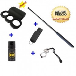 DEFENSAS ELECTRICAS PUÑO AMERICANO DOBLE ARCO, CON DEFENSA EXTENSIBLE + FUNDA+ SPRAY DEFENSA KO 40 ML