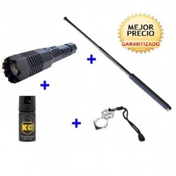 DEFENSA ELECTRICA LINTERNA TAZER CON 10 MILLONES, DEFENSA EXTENSIBLE DE 21"CON PUÑO AMERICANO Y SPRAY DEFENSA KO DE 40 ML