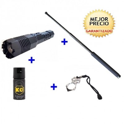DEFENSA ELECTRICA LINTERNA TAZER CON 10 MILLONES, DEFENSA EXTENSIBLE DE 21"CON PUÑO AMERICANO Y SPRAY DEFENSA KO DE 40 ML