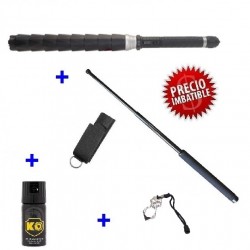 DEFENSA ELECTRICA STUN-GUN MOD. 368 CON 5000 KV + DEFENSA EXTENSIBLE DE 21" + PUÑO AMERICANO + SPRAY DEFENSA PERSONAL KO 40 ML