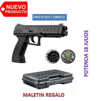 PACK PISTOLA CHARLIE 1.50 CO2 12gr Cal .50 16 JULIOS CON 50 BOLAS , 5 BOTELLAS CO2 Y MALETIN DE REGALO